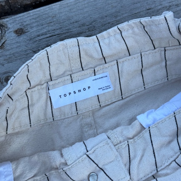 Topshop Pinstripe Cream Denim Shorts - Picture 3 of 6